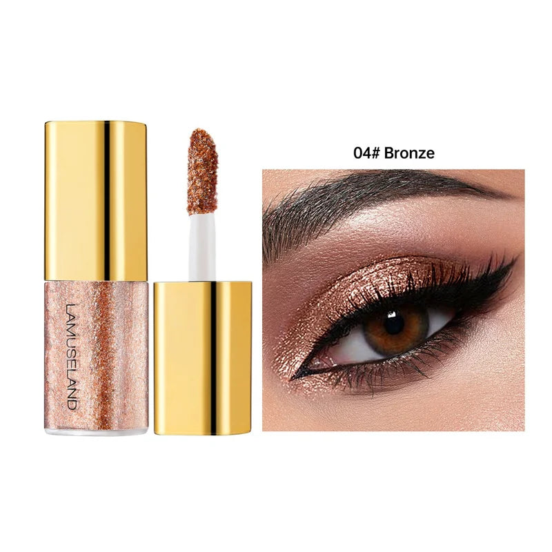 8 Colors Pearlescent Liquid Eyeshadow Fine Shimmer Highlight Glitter Eye Shadow High Shine Long-Lasting & Smudge-Proof Makeup