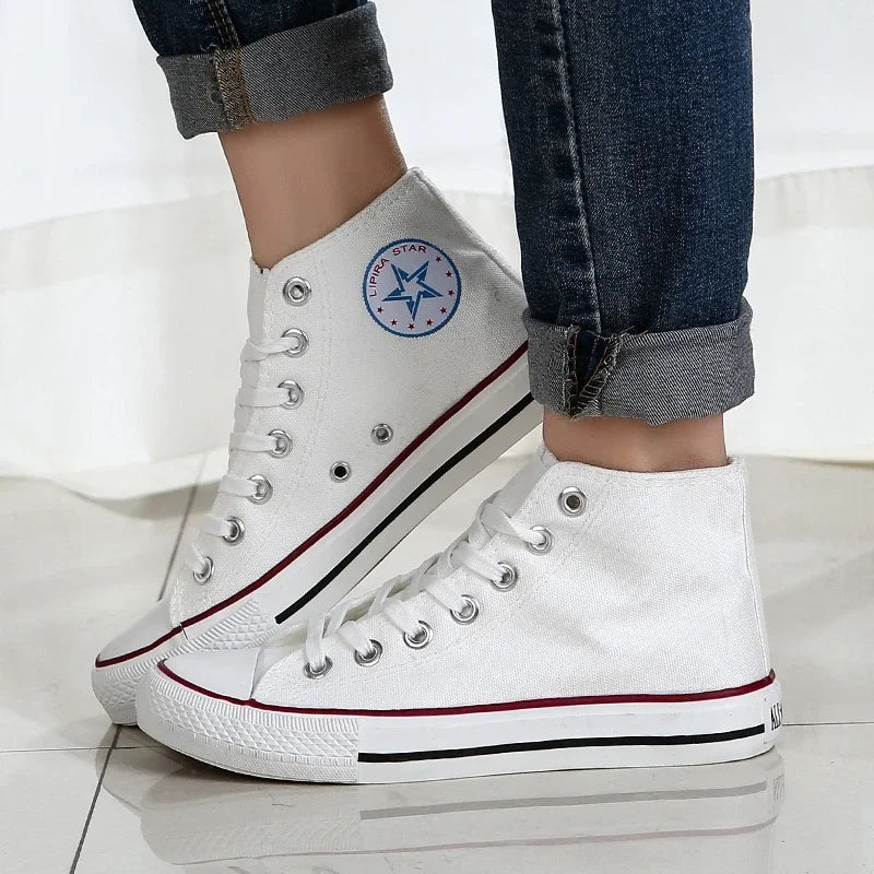 Men’s High-Top Canvas Sneakers – Lace-Up Flat Sole Shoes (A18-B6638)