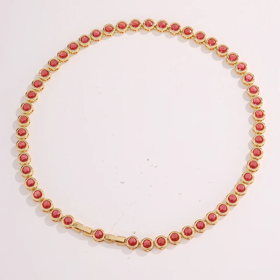 ZAKOL Luxury Dainty Shiny Colorful Zircon Round Tennis Choker Necklace for Women Elegant Sparkling Crystal Wedding Party Jewelry