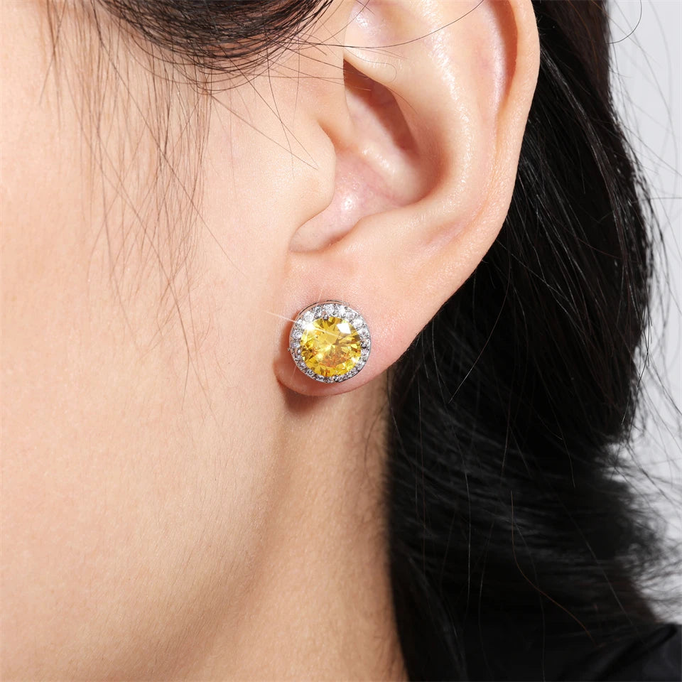 ZAKOL Classic Simple Round Zircon Stud Earrings for Women Men Shiny Blue Yellow AAA CZ Earring Exquisite Jewelry Gift Wholesale