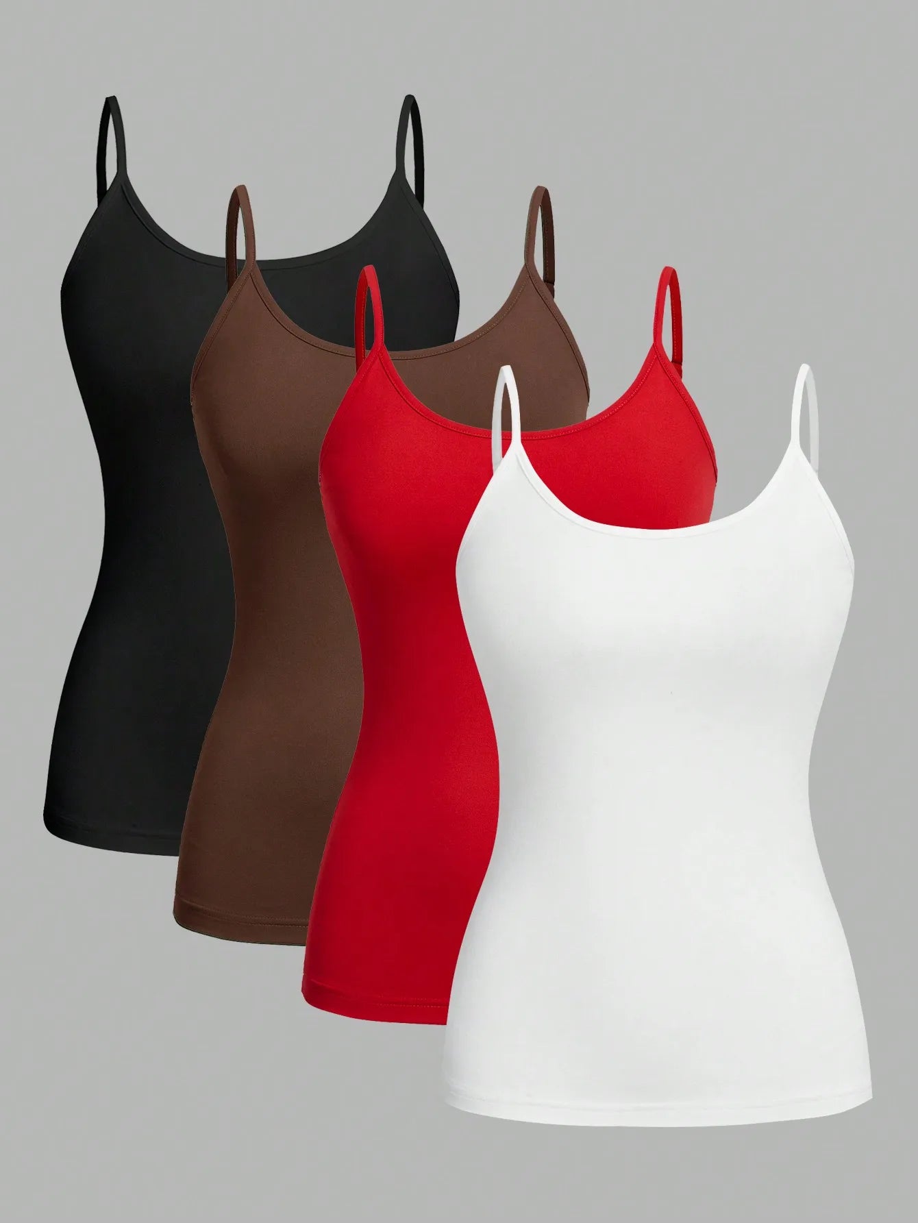 4-Pack Solid Color Camisole Tank Tops – Adjustable Straps