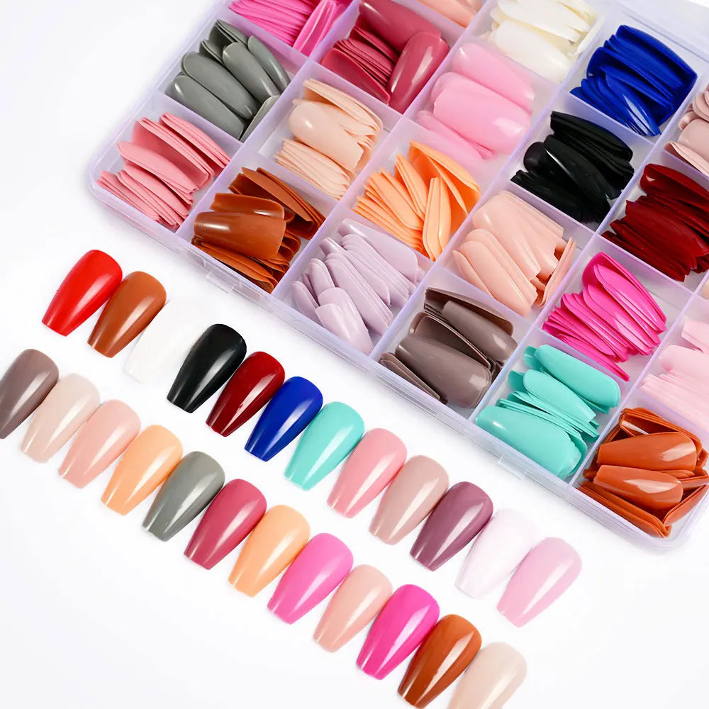 576Pcs Colorful Press on Nails Acylic Nails Tips Extension Square Ballet Full Cover Fake Nails Coffin Artificial Fingernails