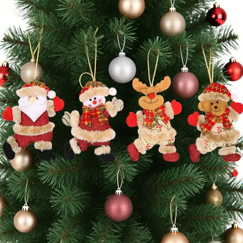 4/12pcs Christmas Tree Ornaments - Santa Snowman Reindeer & Bear Figures,Durable Hanging Decorations for Holiday DIY Decorations