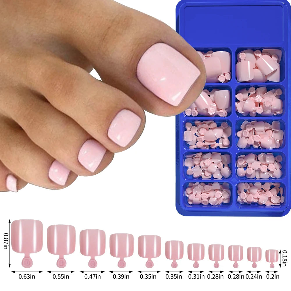 120/100Pcs French White Edge False Toe Nails Acrylic Short Square Full Cover Fake Toenails Summer Wearable Press on Toenails