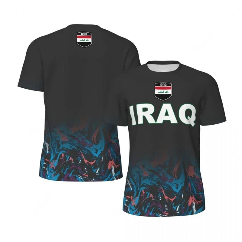 Mens Iraq Flag Print Football Jersey Fashion National Emblem Sports Shirt Plus Size Breathable Casual T Shirts