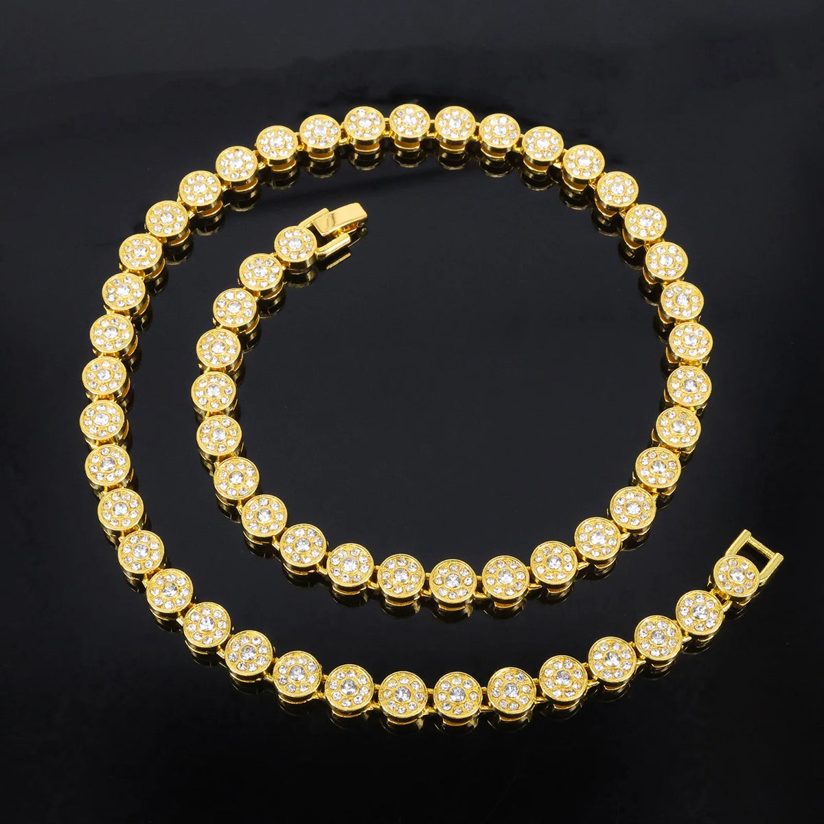 ZAKOL 45CM New Shiny Round Rhinestone Hip Hop Tennis Chain Bracelet Necklace Set for Women Men Jewelry Gift