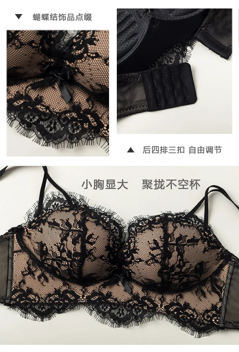 Women’s Victorian French Lace Bra Set, Push Up For Small Breasts with Side Support, Anti Dropping Sensual Lingerie Set MOYISU