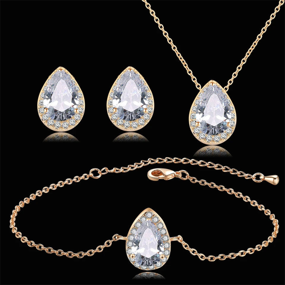 ZAKOL Classic Water Drop Zirconia Wedding Jewelry Set for Women Shiny AAA Cubic Zircon Earrings Necklace Jewelry Sets Gift