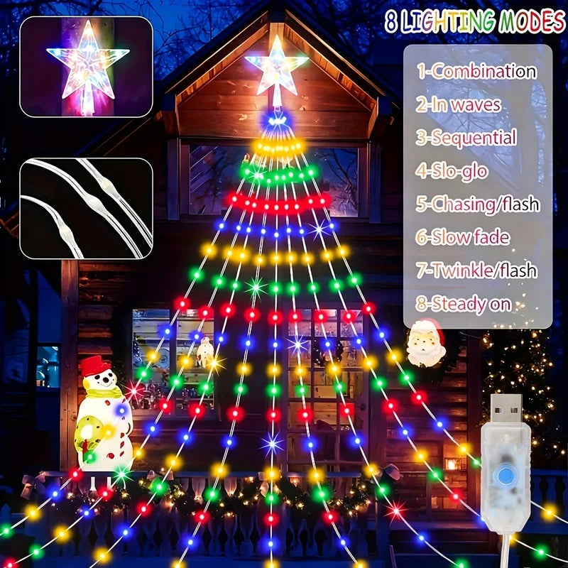 USB 180 LED Star String Lights -200CM, Waterfall & Tree Design for Indoor Outdoor Decor, Perfect for Parties, Wedding，Christmas