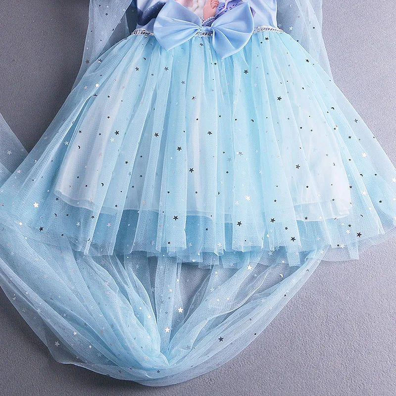 Disney Elsa Princess Dress with Cape Girls Dress Summer Kids Short Sleeve for Children's  2-8Y