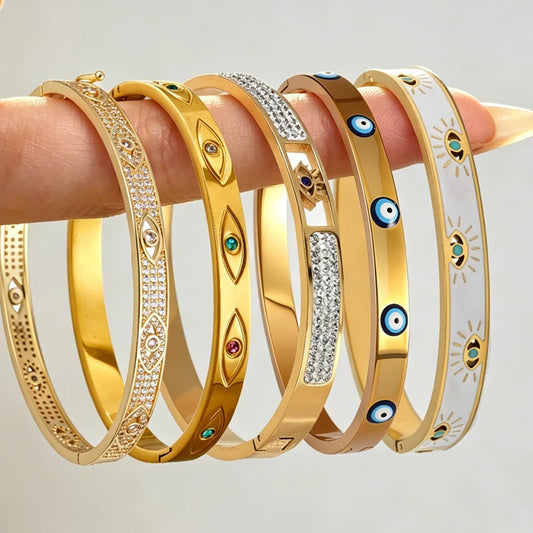 ZAKOL 5/1pcs Classic Stainless Steel Devil's Eye Bracelets Sparkling Zircon Bangles Fashion Gold Color Plated Stacking Jewelry