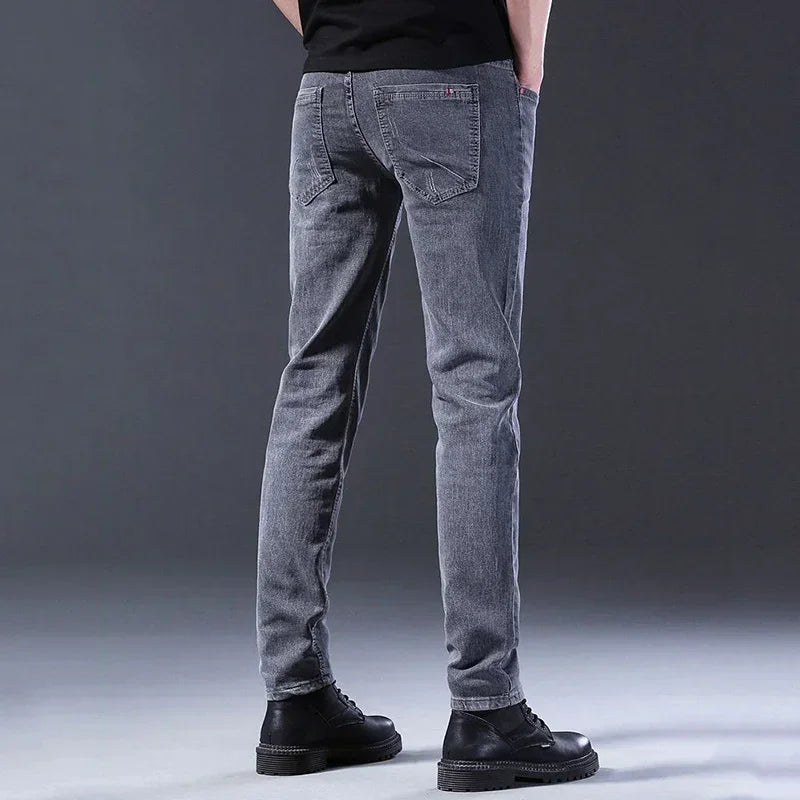 New Men Fashion Casual Business Denim Pants Male Slim Fit Straight Leg Trousers Stretch Solid Pants Size 27-38