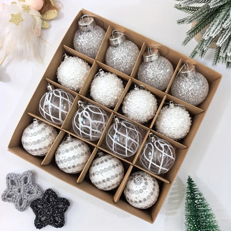 12/16pcs Christmas Hanging Balls, 2.36in Hollow Pearl Balls for Xmas Hanging Tree Pendants Home Wedding Party Decor