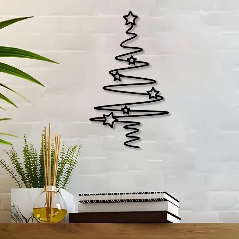 Elegant Black Metal Christmas Tree Wall Art - Perfect for Indoor & Outdoor Use in Living Room, Courtyard, Christmas Decorations