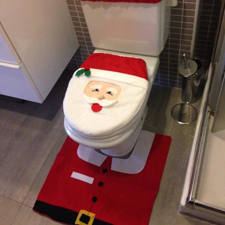 1Set Festive Christmas Toilet Seat Cover Set - No Power Needed, Holiday Decor Essentials,Party & Holiday DIY Decorations