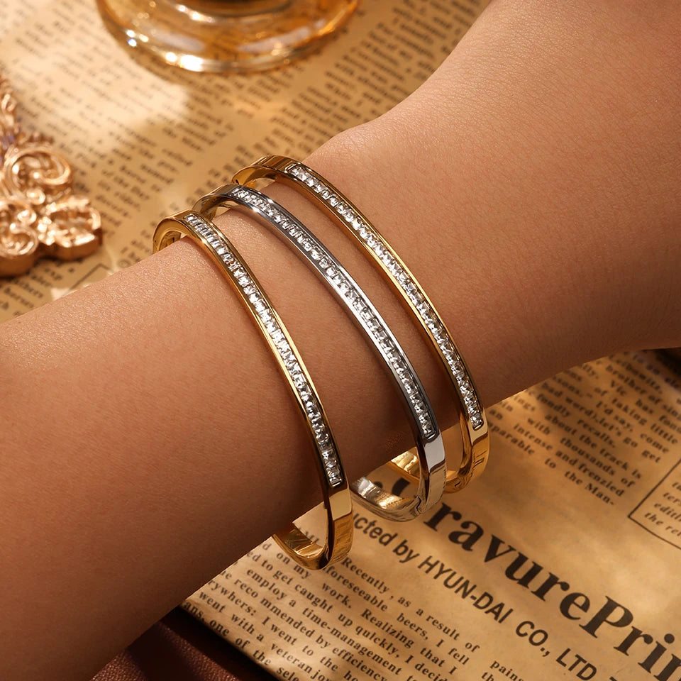 ZAKOL Exquisite Micro Paved Crystal Zirconia Thin Bracelet Bangles for Women Personalized Stainless Steel Stacked Jewelry