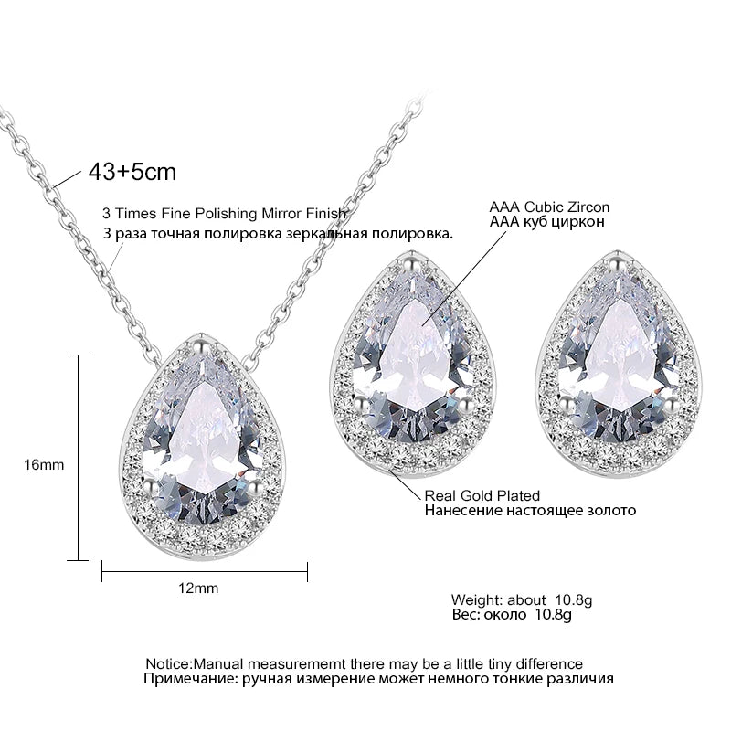 ZAKOL 3/2pcs Shiny Crystal Zircon Water Drop Earring Necklace Bracelet Jewelry Set for Women Elegant Wedding Party Jewelry