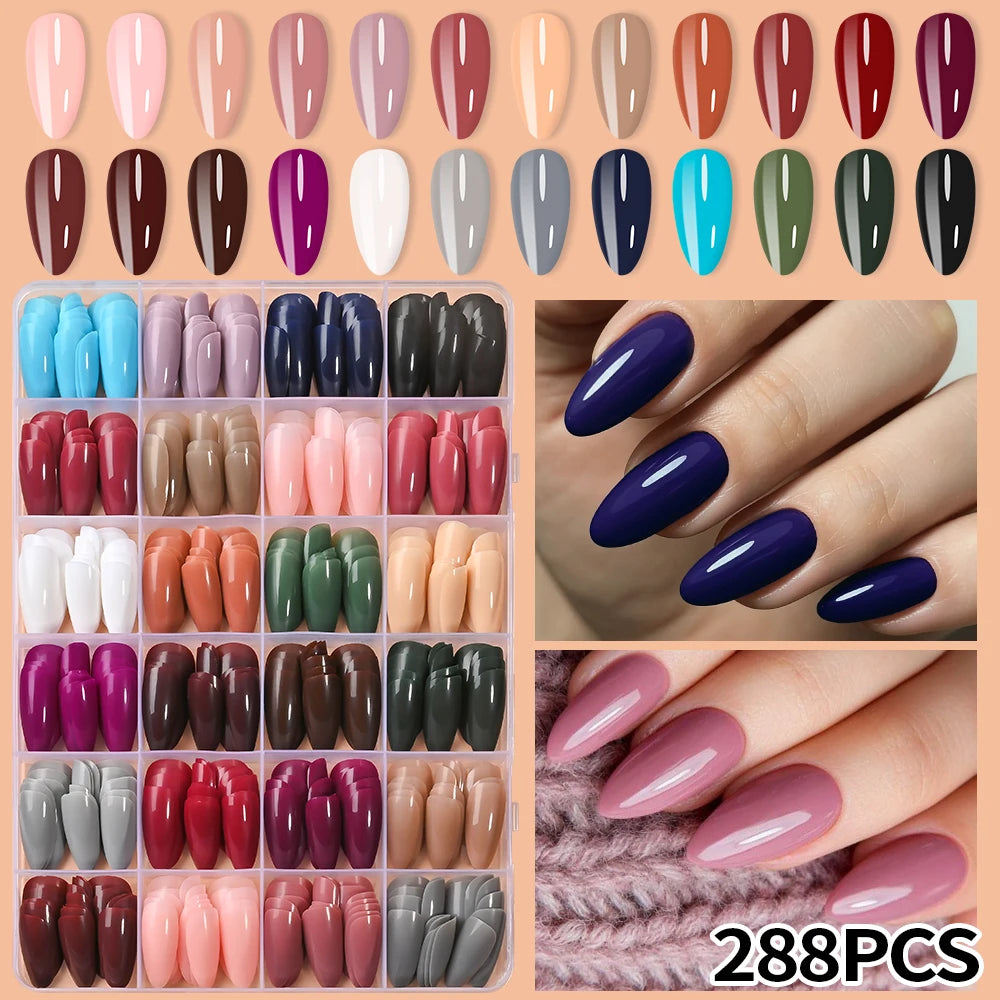 288Pcs Mixed Color Medium Almond False Nails Acrylic Full Cover Fake Nails for Women Wearable Press on Nails DIY Nail Extension