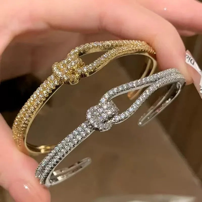 ZAKOL Exquisite Dazzling Full Cubic Zirconia Knot Bracelet Bangles for Women Fashion Adjustable Open Bracelet Jewelry Gift