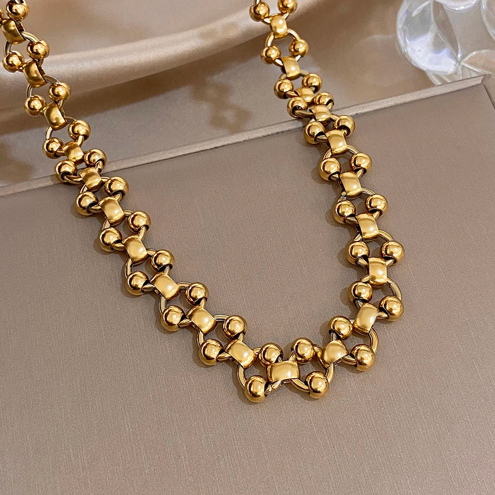 Chunky Stylish 18k Gold Plated Stainless Steel Necklace Bracelet Gold Color Thick Chain High Quality Fashion Jewelry