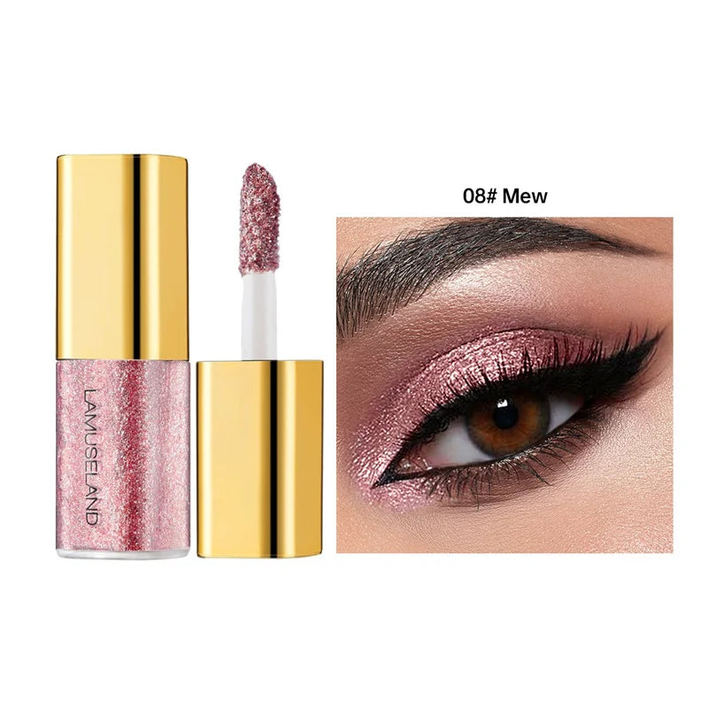 8 Colors Pearlescent Liquid Eyeshadow Fine Shimmer Highlight Glitter Eye Shadow High Shine Long-Lasting & Smudge-Proof Makeup