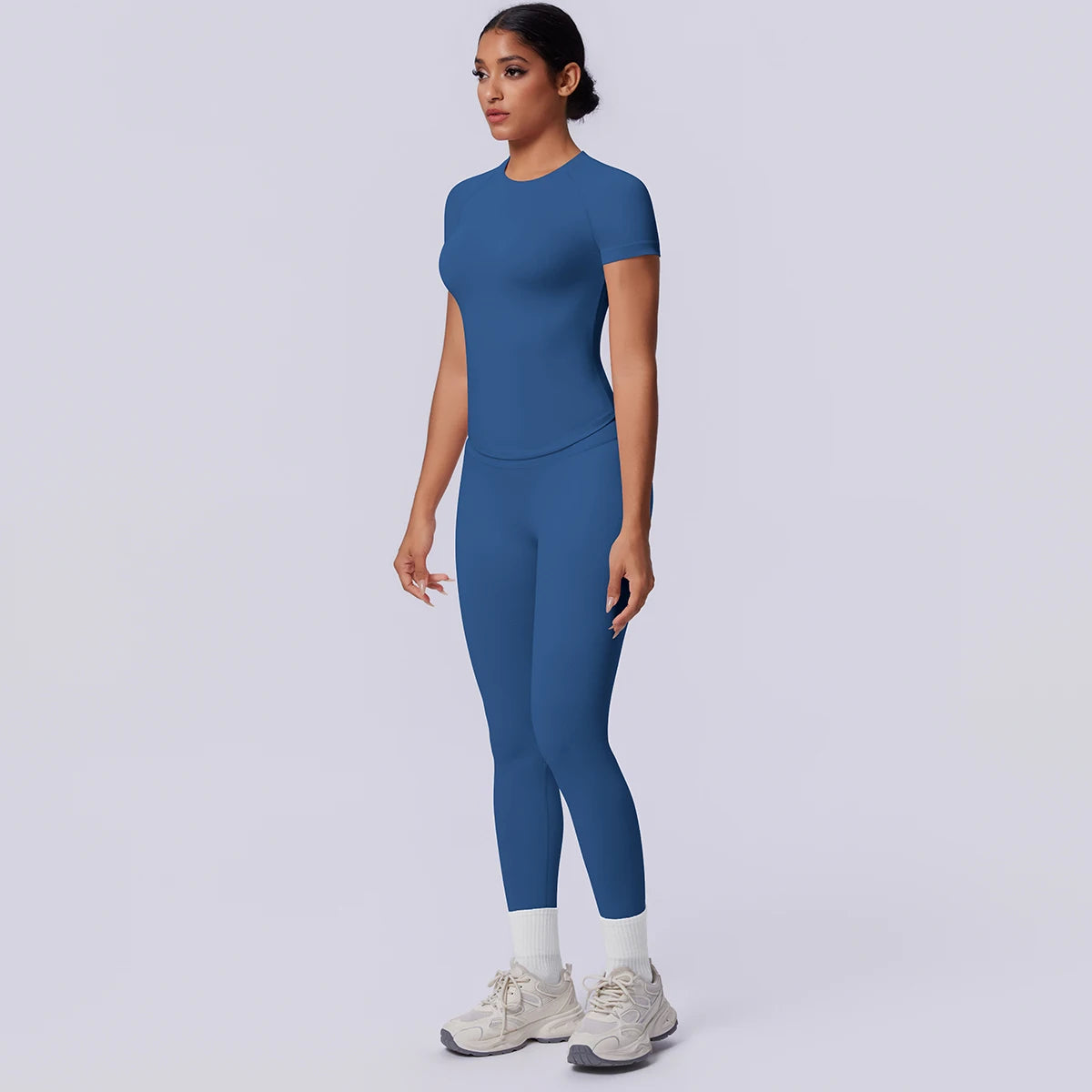Rooftrellen New 2PCS/set Yoga Set Summer Quick Drying Fitness Sports Workout Top T-Shirt High Stretch Seamless Yoga Leggings Set