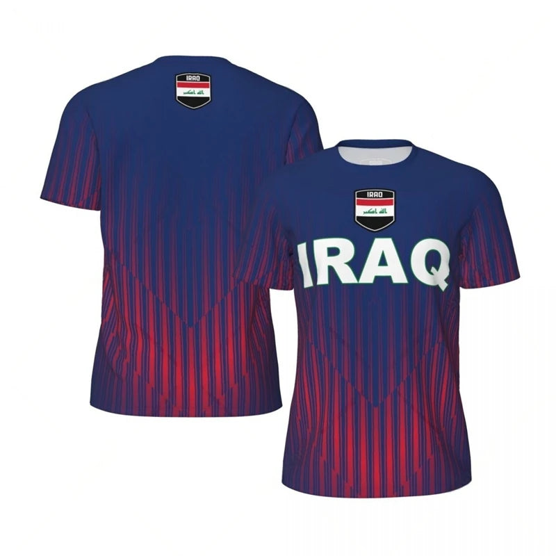 Mens Iraq Flag Print Football Jersey Fashion National Emblem Sports Shirt Plus Size Breathable Casual T Shirts