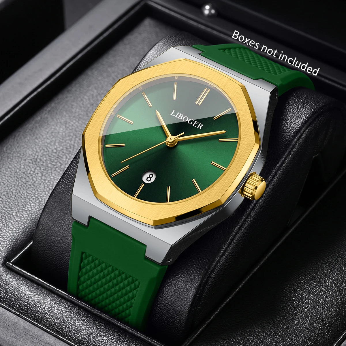 Fashion Octagonal Dial Men Calendar Quartz Watch Casual Silicone Strap Sports Wristwatches Relogio Masculino（Without Box）