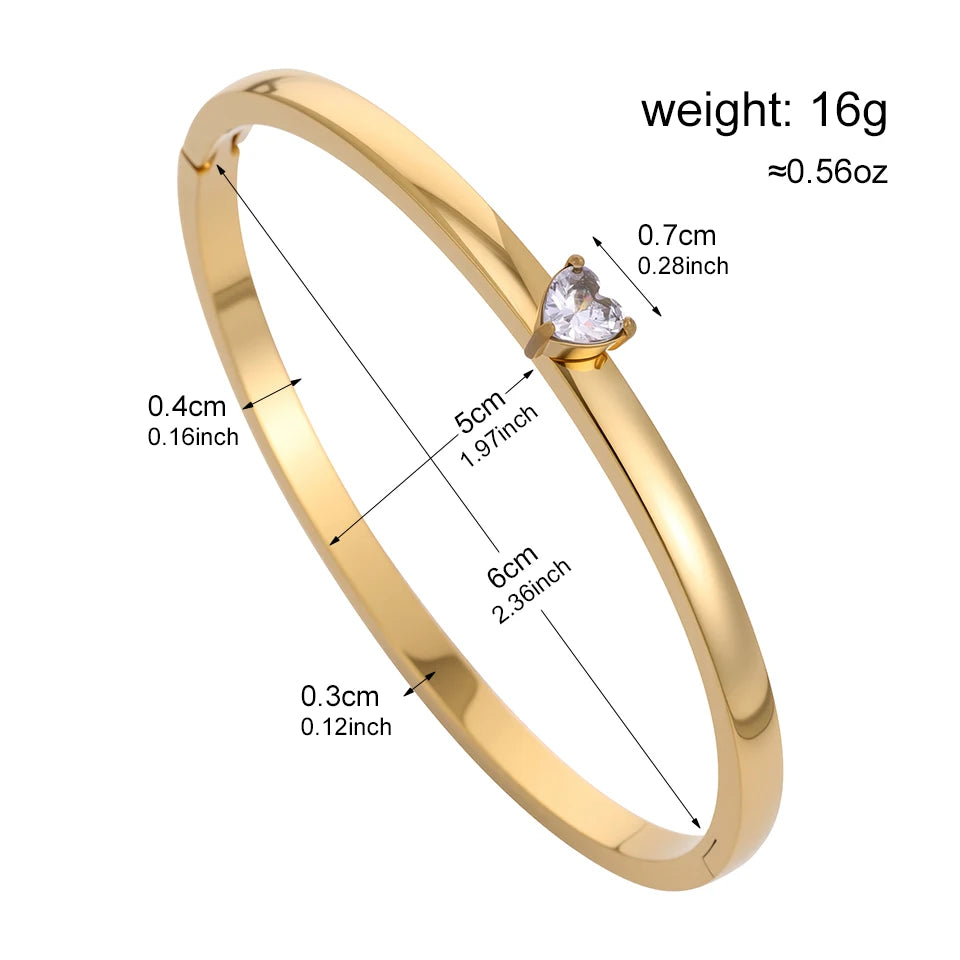 ZAKOL 4/1pcs Fashion Stainless Steel Sackable Bracelets Shiny Heart-shaped Zircon Embellished Bracelet Bangles Charm Jewelry Gif