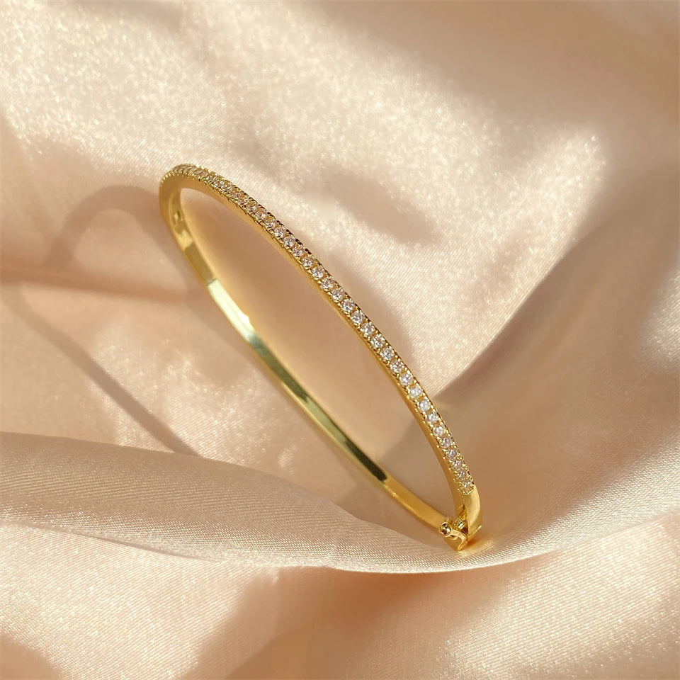 ZAKOL Simple Fashion Micro-inlaid Zirconia Thin Bangle for Women Brand Design Shiny Zircon Bracelets Jewelry Gift
