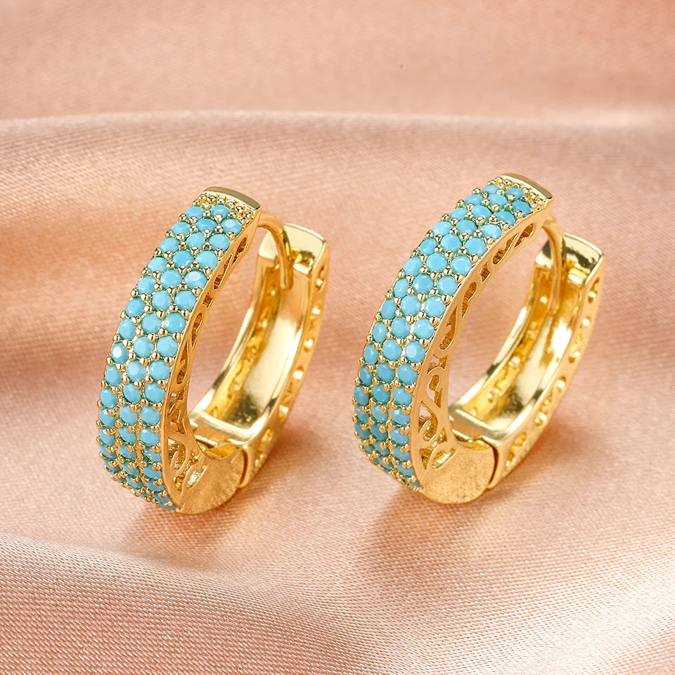 ZAKOL Luxury Turquoise Hoop Earrings for Women Temperament Gold Color Plated Micro-Intact Blue Zircon Party Ear Accessories