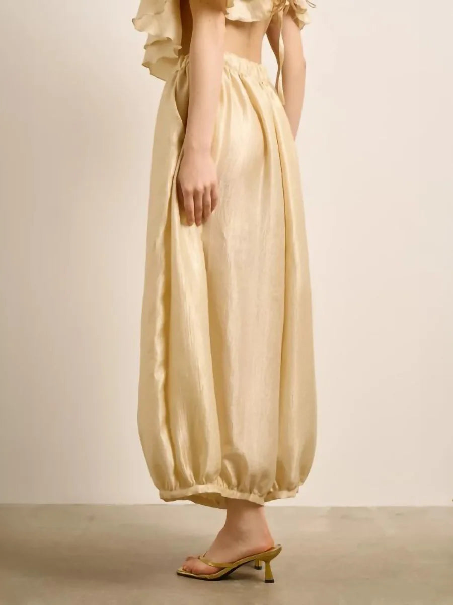 Women's Shiny Satin Solid Loose Fit Lantern Pants Elastic Waist Trousers Casual High Waist Commute Puffy Balloon Streetwear