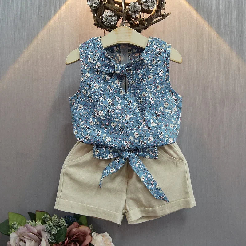 Girls Summer Chiffon Kids Clothes Cotton Set Short Sleeve 2025 New