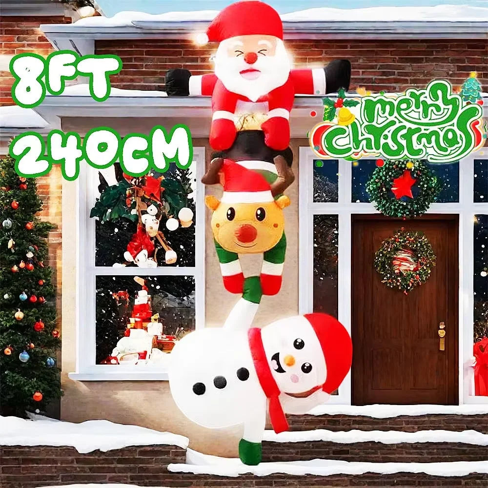 Christmas Hanging Inflatable Decorations 8FT, Stacked Santa, Reindeer & Snowman Blow Up Ornament, Hanging for Balcony, Roof, Win