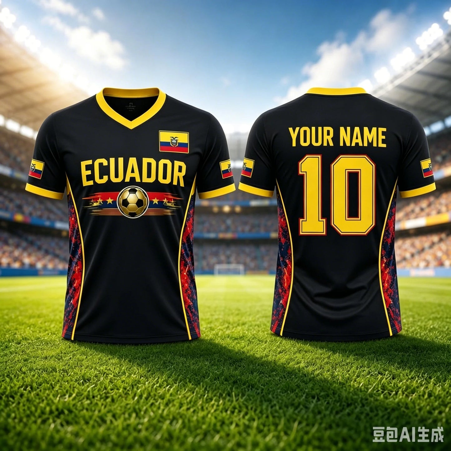 2026ECUADORIAN FOOTBALL JERSEY V-NECK JERSEY 3D-PATTERN T-SHIRT CHILDREN'S GIFT MATCH UNIFORM CYCLING AND HIKING GEAR