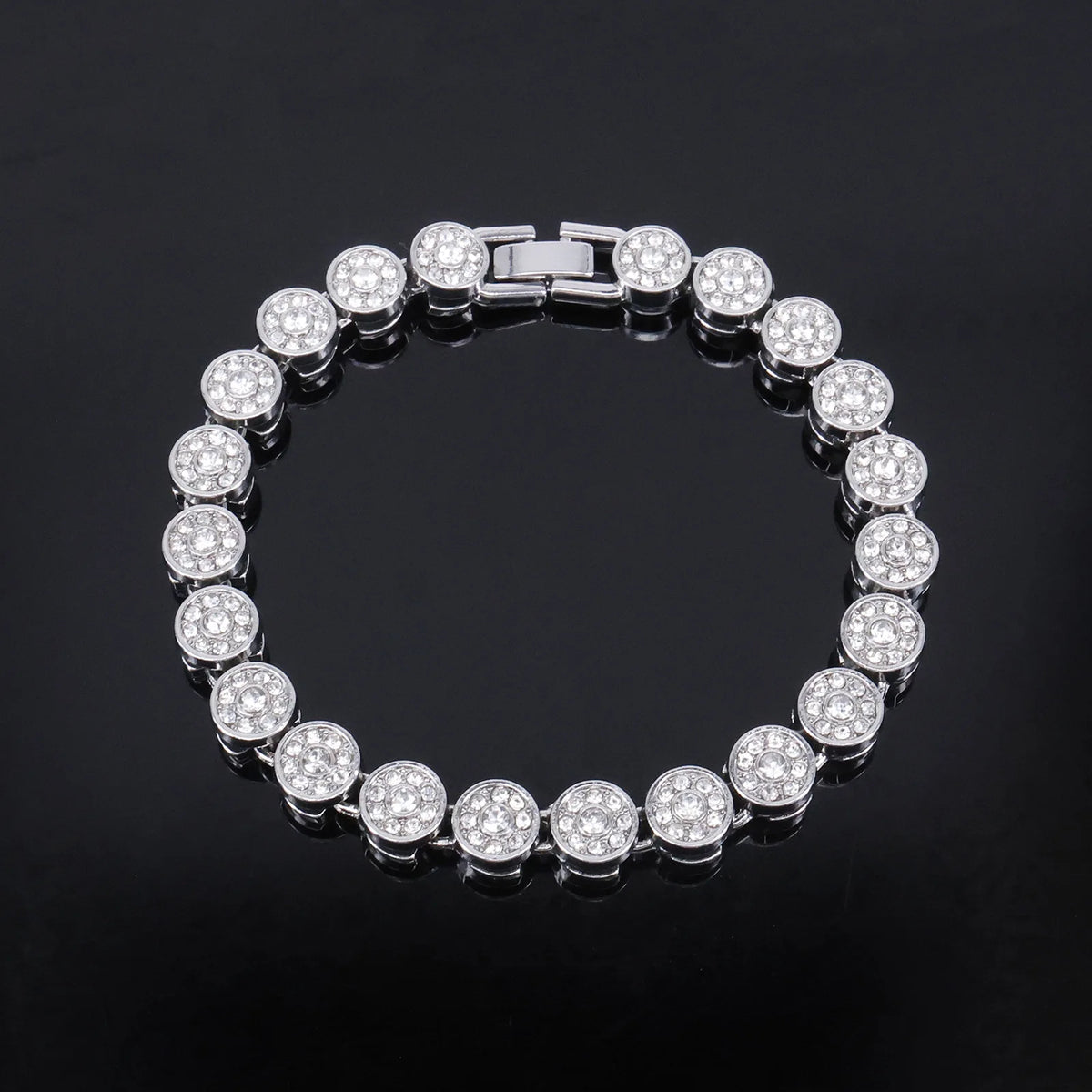ZAKOL 45CM New Shiny Round Rhinestone Hip Hop Tennis Chain Bracelet Necklace Set for Women Men Jewelry Gift