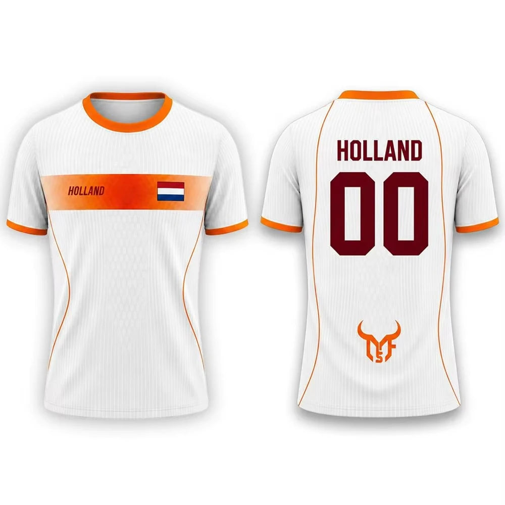 Netherlands Flag Print Soccer Jersey Family Style Casual for Adults Kids Outdoor Casual Breathable Short Sleeve Top for Sports