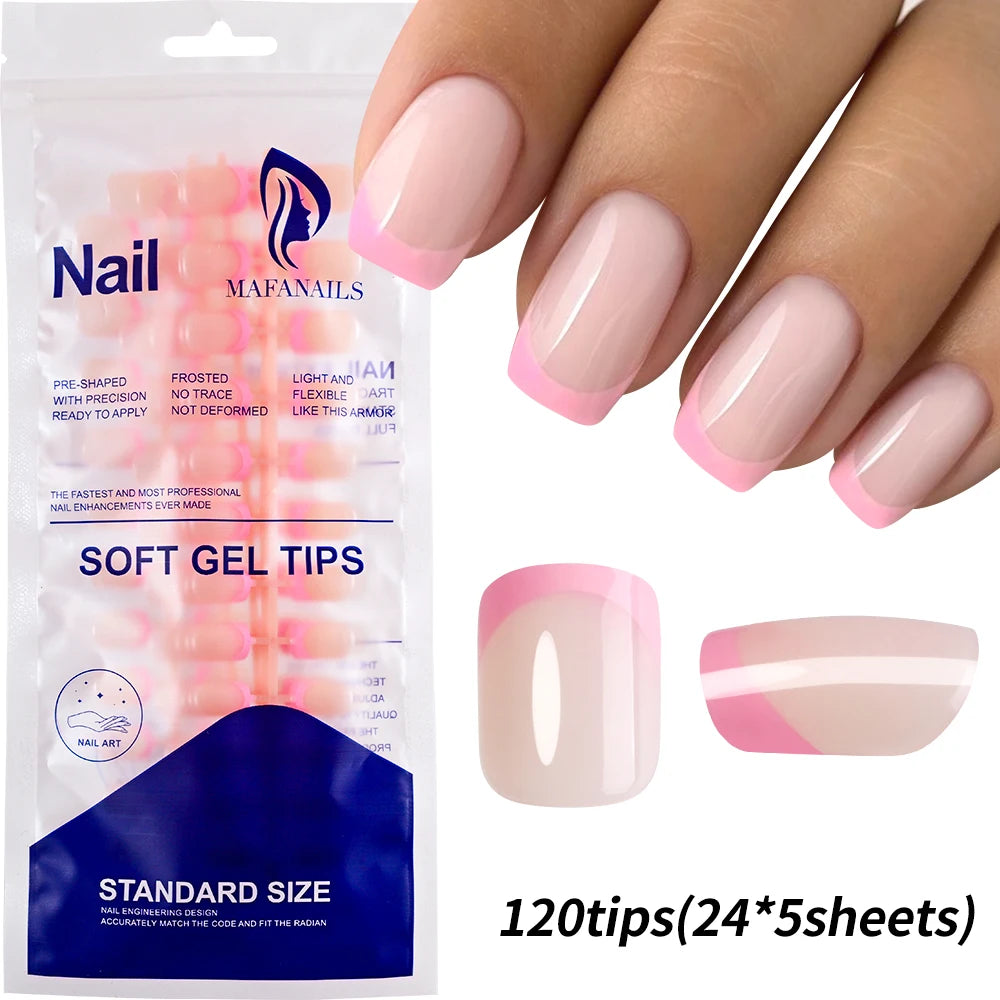 120Pcs Acrylic French False Nails – Full Cover Press On Nail Tips أظافر أكريليك فرنسية لاصقة بتغطية كاملة – 120 قطعة