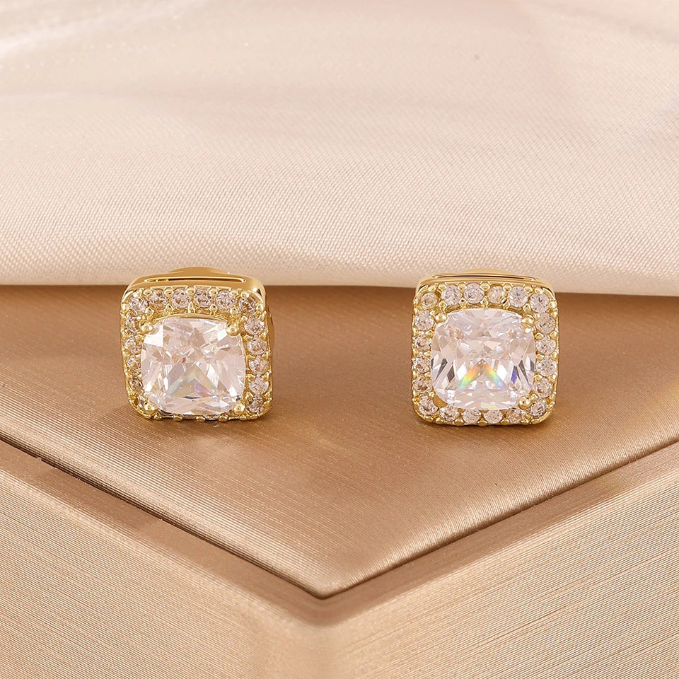 ZAKOL 6 Styles Sliver/Gold Color Shiny Cubic Zirconia Copper Ear Clips Geometric Square Heart Round CZ Stud Ear Accessories