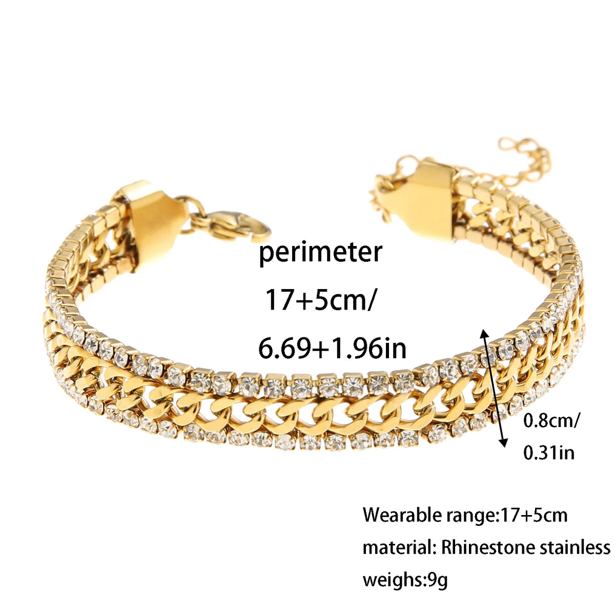 ZAKOL New Cubic Zirconia Tennis Bracelet 18K Gold Plated Stainless Steel Three Layer Wide Bracelet Luxury Jewelry Gift for Women