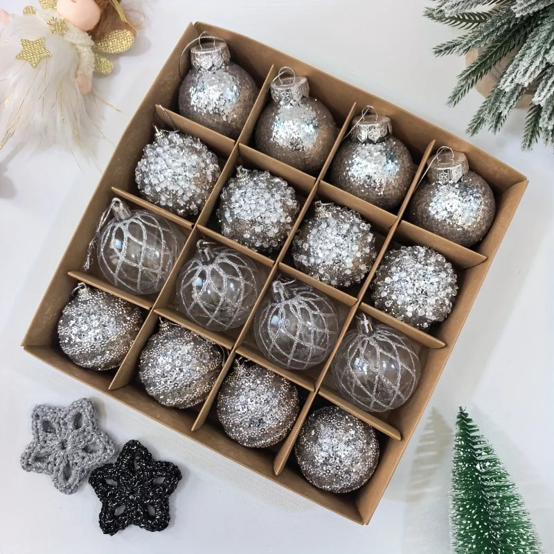 12/16pcs Christmas Hanging Balls, 2.36in Hollow Pearl Balls for Xmas Hanging Tree Pendants Home Wedding Party Decor