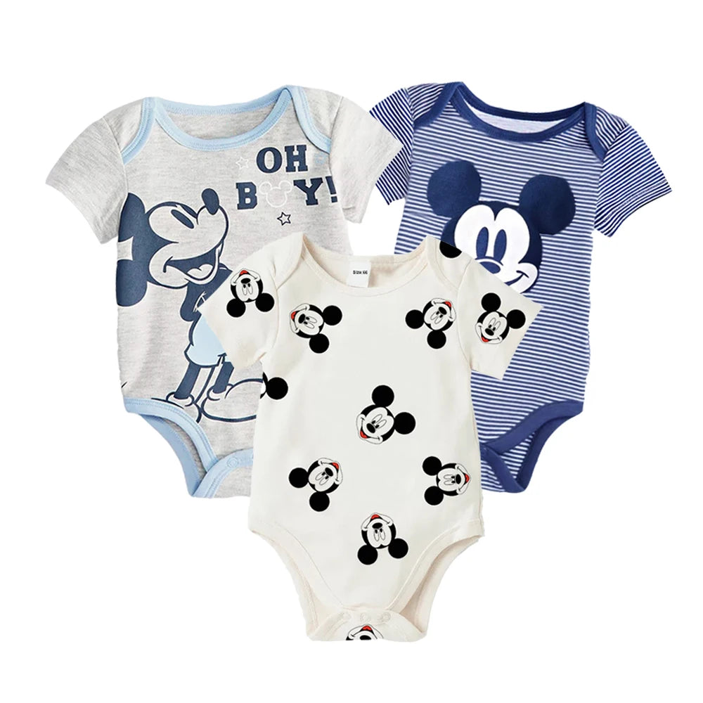 3PCS Baby Mickey Mouse Cotton Rompers – Soft & Cute