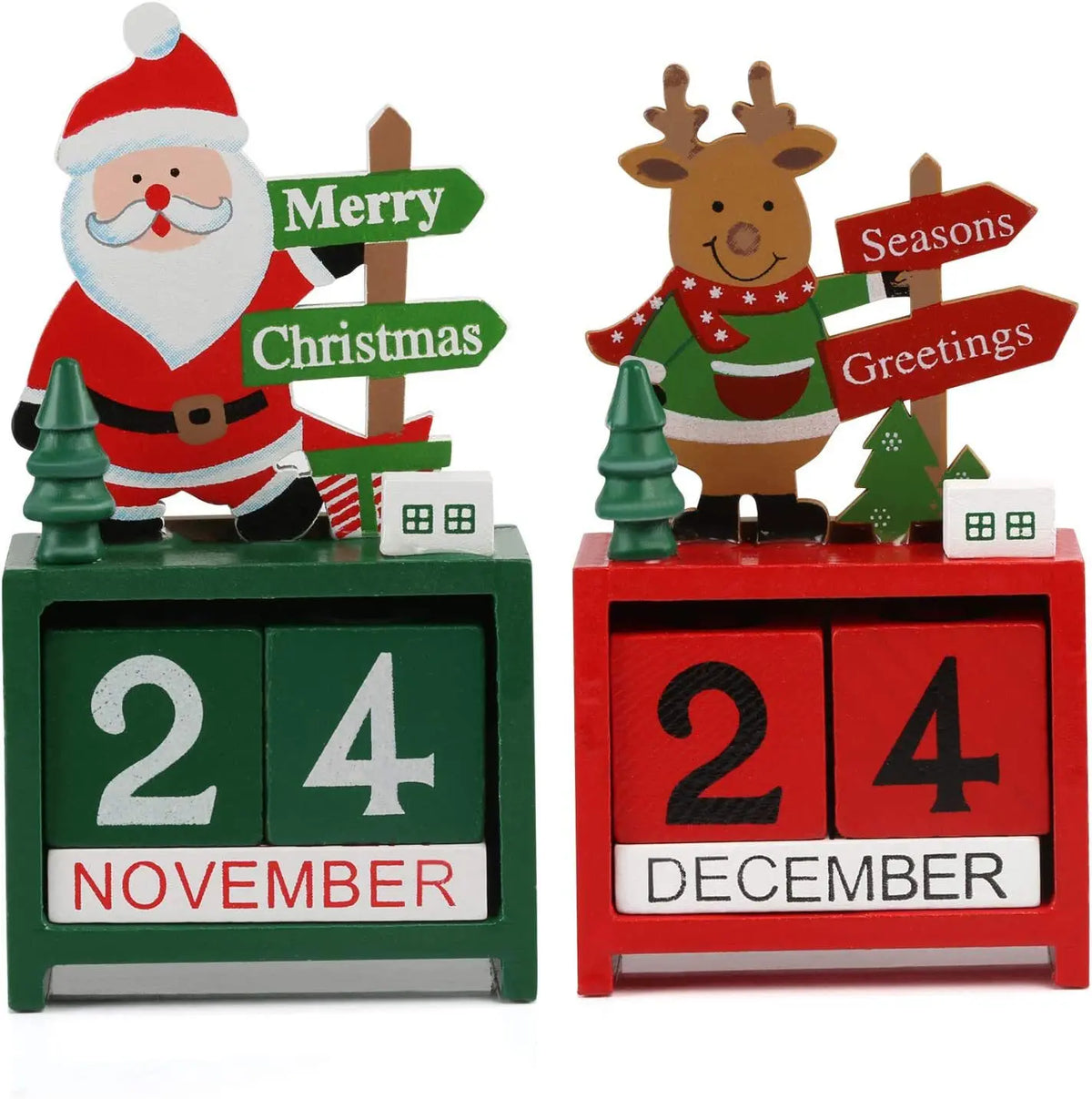 1PC Christmas Countdown Calendar Decor with Santa Claus - Classic Wooden Christmas Timer Ornament, Seasonal Home Accessory