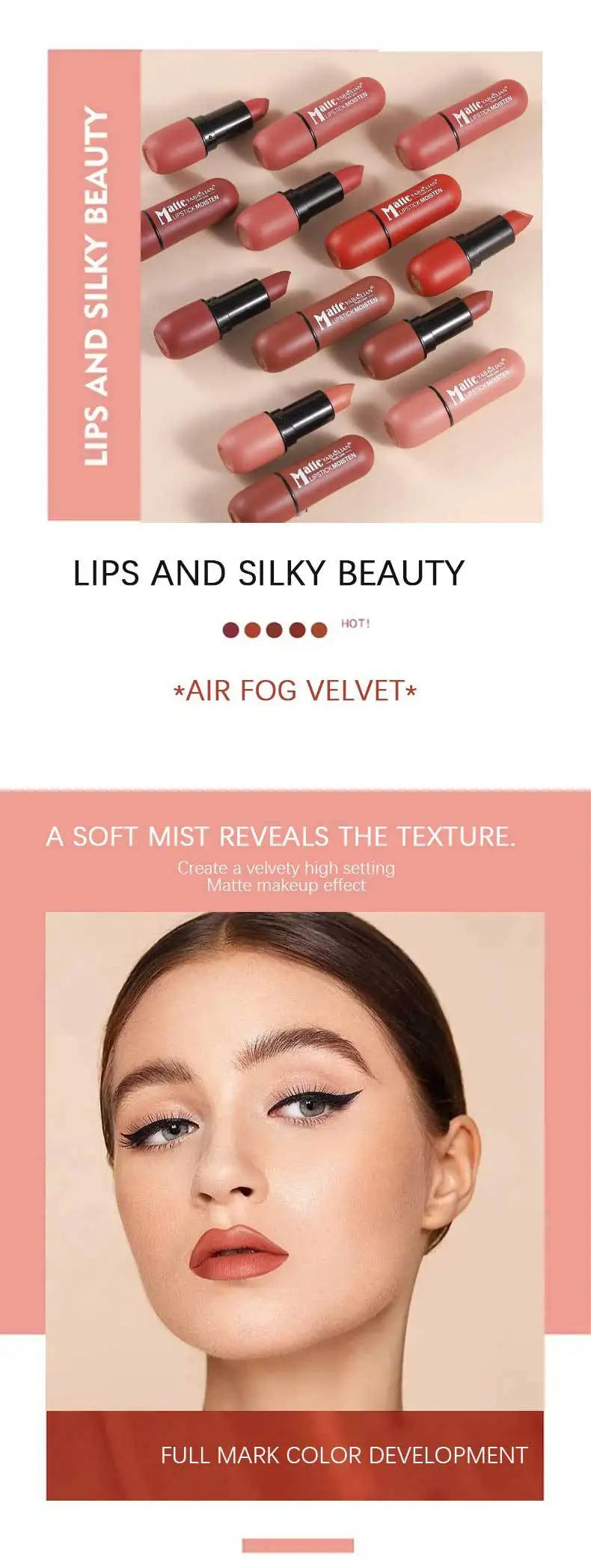 6 Colors Sexy Matte Lipstick Waterproof Long Lasting Color Rendering Non-stick Velvet Lips Liner Pencil Woman Makeup Cosmetics
