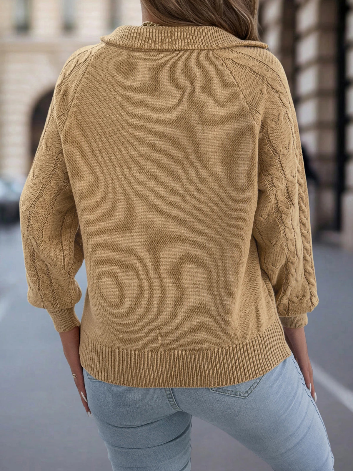Women's Casual Turn Down Collar Half Zipper Sweaters 2026 Autumn Winter Lantern Long Sleeve Twist Knitted Tops Orange Khaki Red