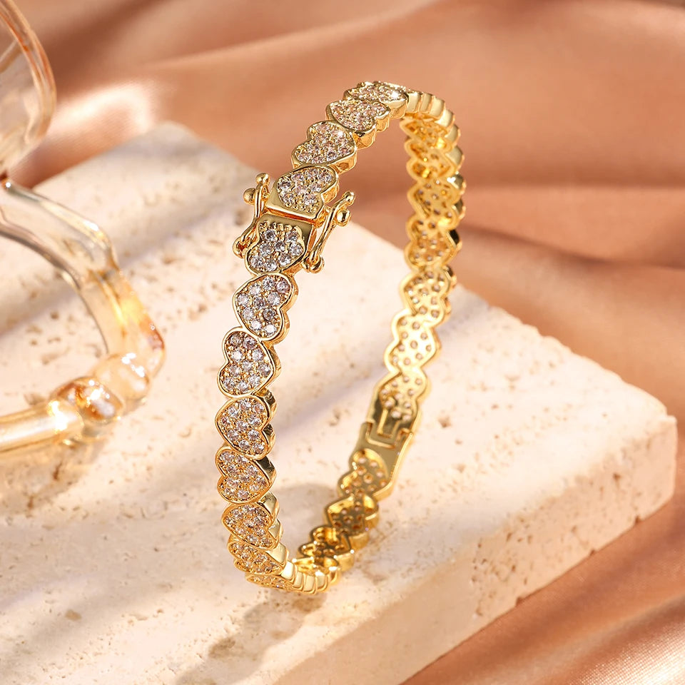 ZAKOL 4/1pcs Fashion Stainless Steel Sackable Bracelets Shiny Heart-shaped Zircon Embellished Bracelet Bangles Charm Jewelry Gif