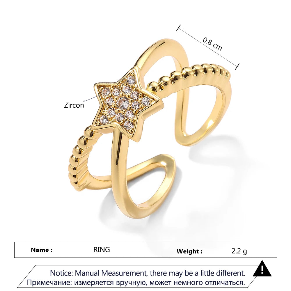 ZAKOL Fashion Double Layers Zircon Rings for Women Gold Color Plated Open Stainless Steel Ring Aesthetic Party Wedding Jewelry