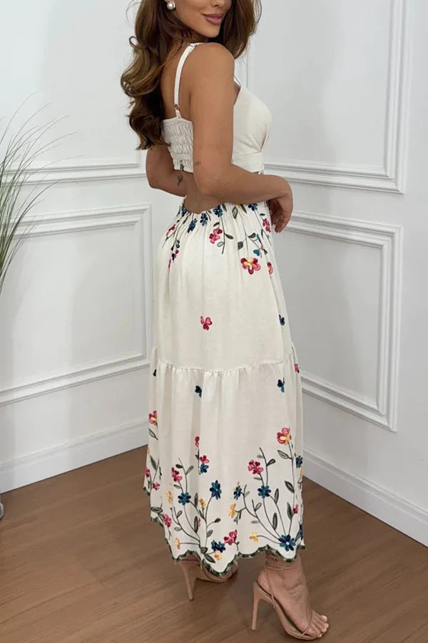 BKLD 2026 Spring Summer New Suspender Print Split Dress Loose Vacation Dress Sexy Hollow Out Open Back Sleeveless Women Clothing