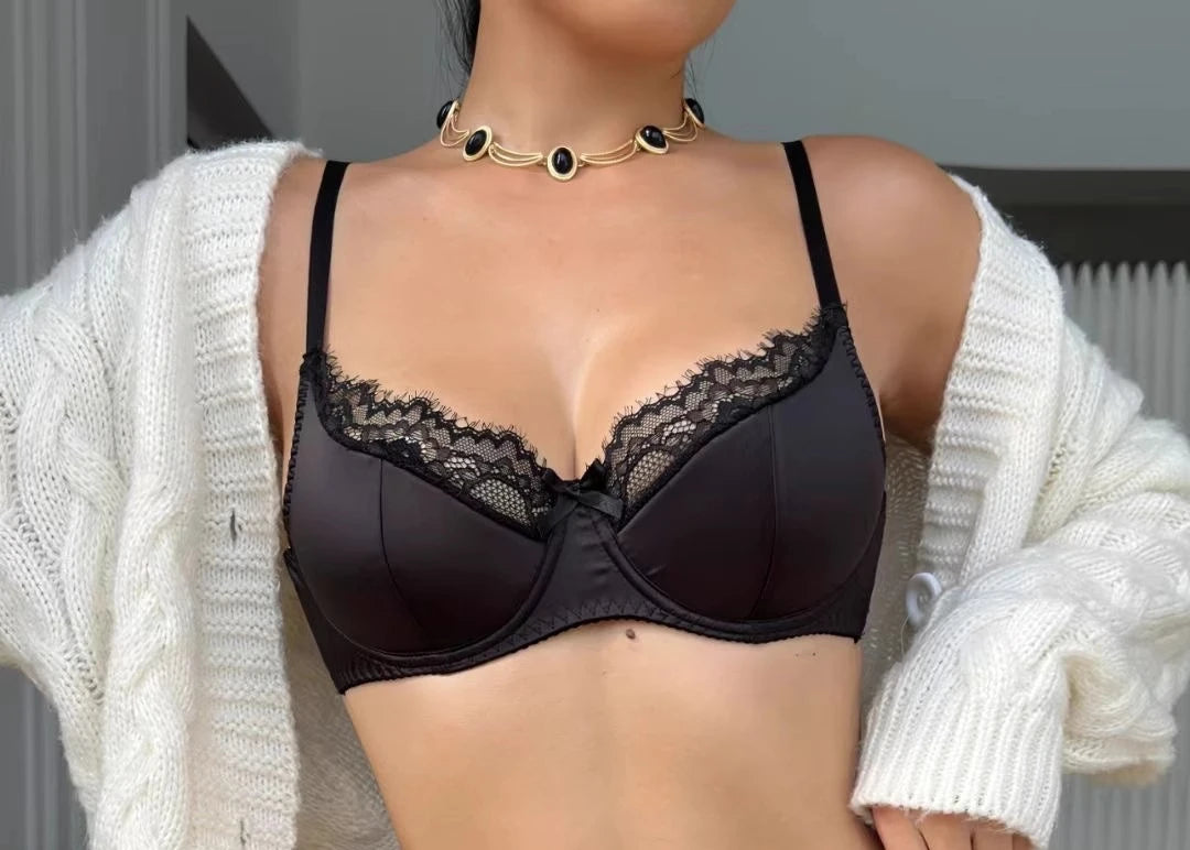 French Jpanens Red Wedding Night Lingerie Bras Set MOYISU - Zodiac Year Lace Bralette, Thin Adjustable & Cinched for Small Chest