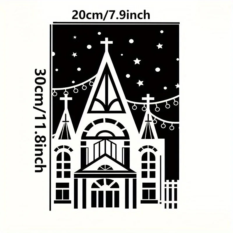 1PC New Christmas White Winter City Silhouette Window Cling Sticker Glass Door Store Decoration Snow Scene Home Decor